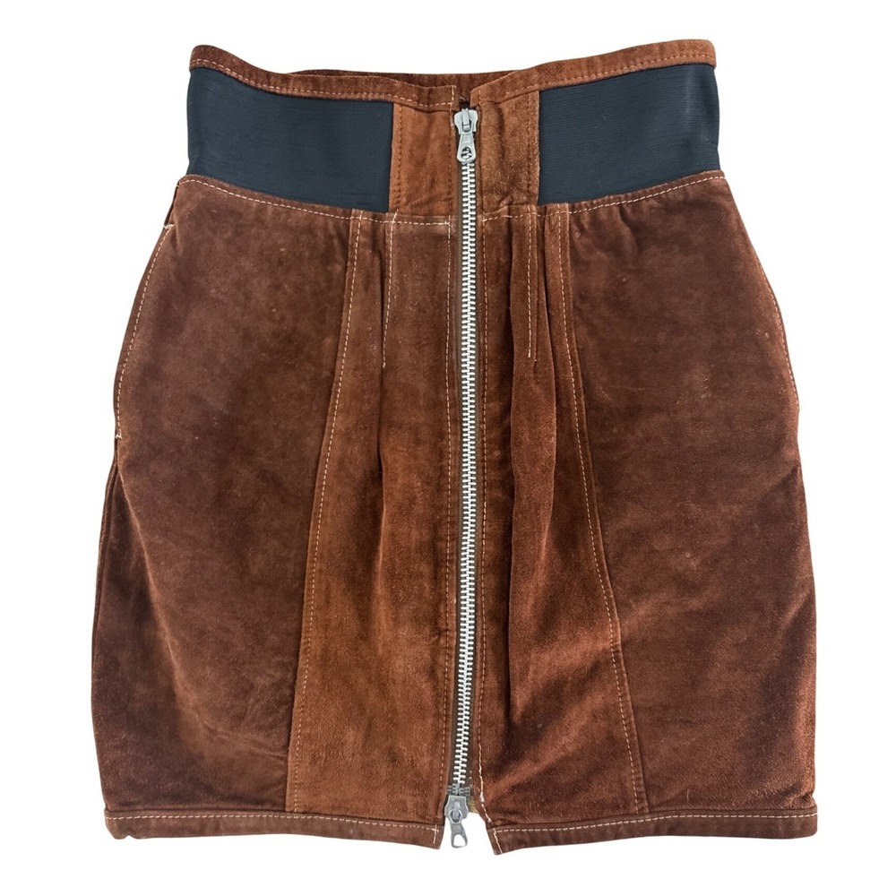 Vintage Zino & Judy Suede Mini Skirt Full Zip Front Brazil Brown Leather 44 US 6